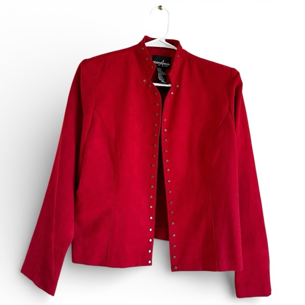 Positive Attitude Petite Red Studded Jacket Size 10P Gold Snap Front Blazer